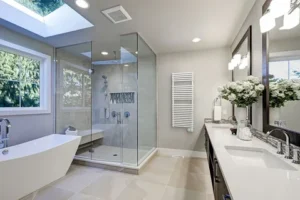 Modern Bathroom Renovation featuring elegant tiles, sleek fixtures, and a stylish design that combines functionality with contemporary comfort