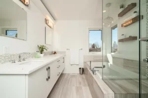 Modern Bathroom Renovation featuring elegant tiles, sleek fixtures, and a stylish design that combines functionality with contemporary comfort